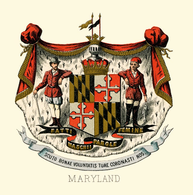 The historical coat of arms of Maryland in 1876