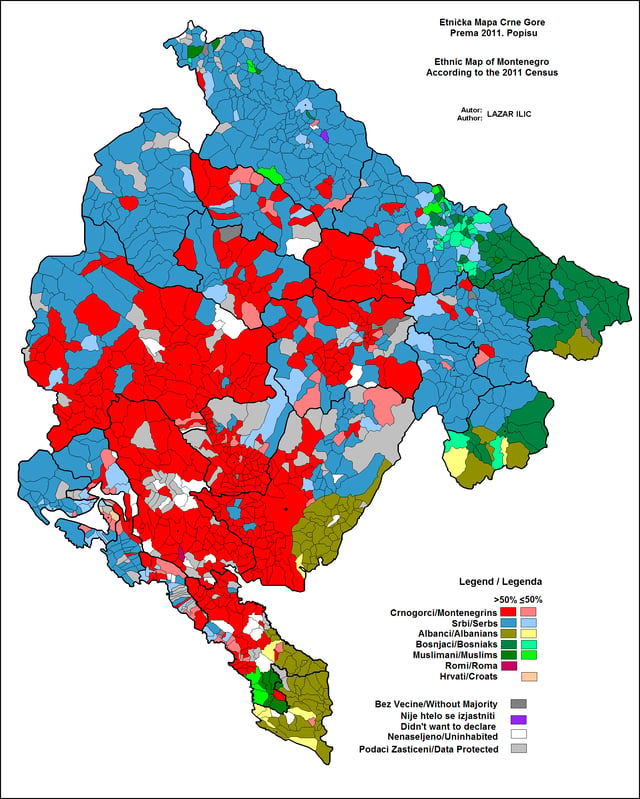 Predominant ethnic group in each municipality of Montenegro, 2011