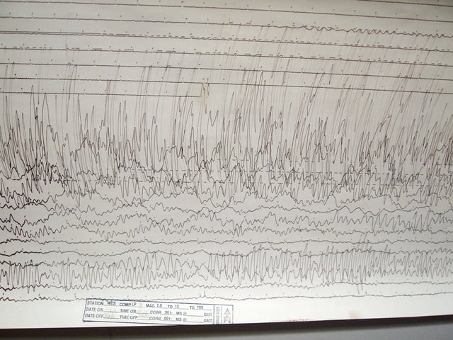 A seismogram recorded in Massachusetts, USA