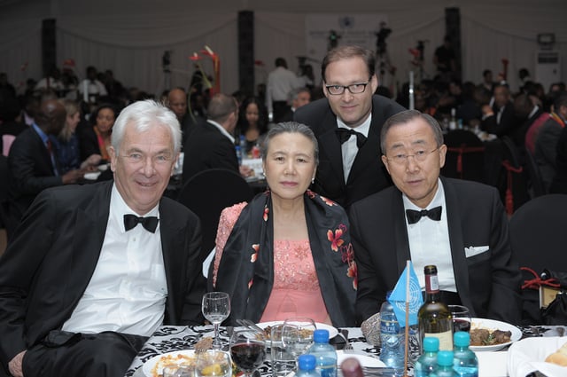 Left to right: Peter Krämer, Yoo Soon-taek, Jaka Bizilj, and Ban at Sports for Peace in 2010