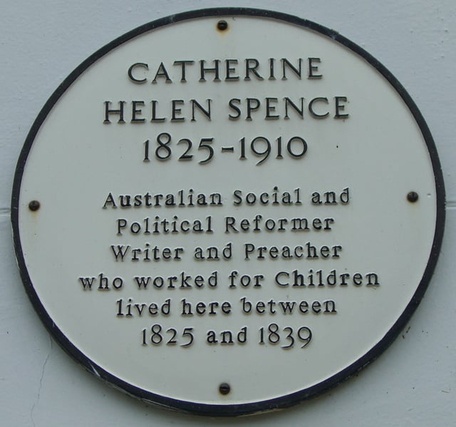 A wall plaque at the Townhouse Hotel in Melrose, Scotland. Spence lived the first 14 years of her life in a building which is now part of the hotel.
