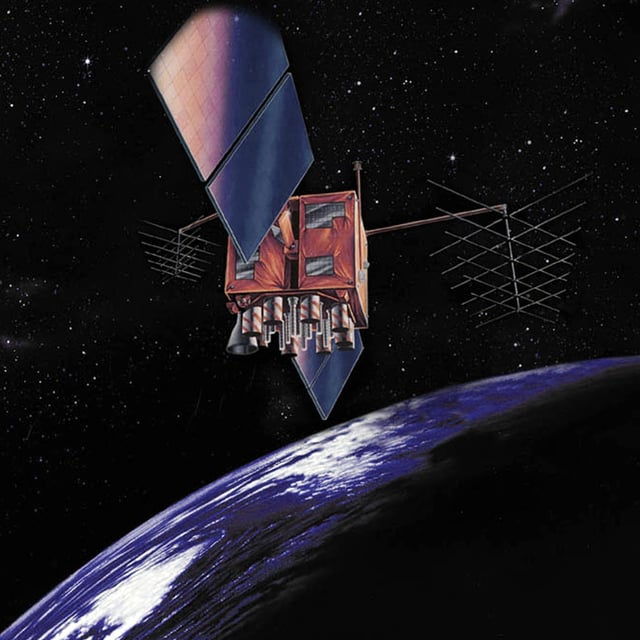 Artist's impression of a GPS-IIR satellite in orbit.