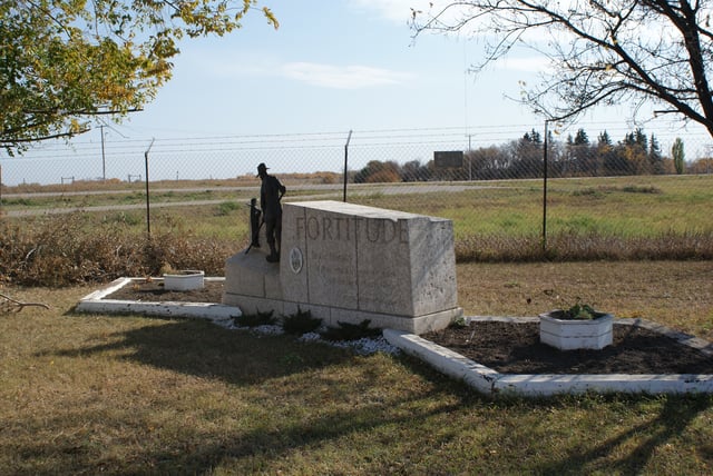 Memorial stone for Ukranian Canadians interred during World War I at the Saskatchewan Railway Museum