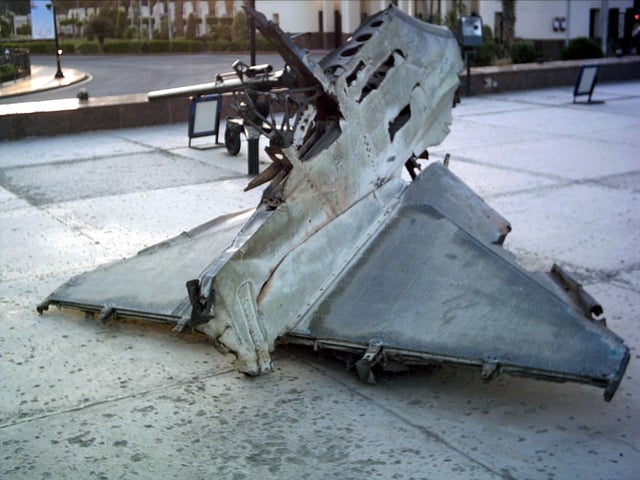 Wreckage of an Israeli A-4 Skyhawk on display in Egypt's war museum.