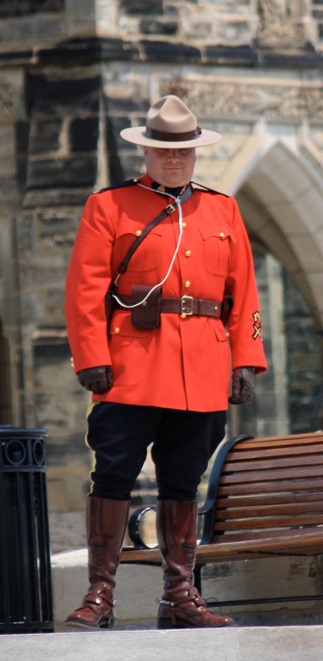A Royal Canadian Mounted Police officer in the force's distinctive dress uniform