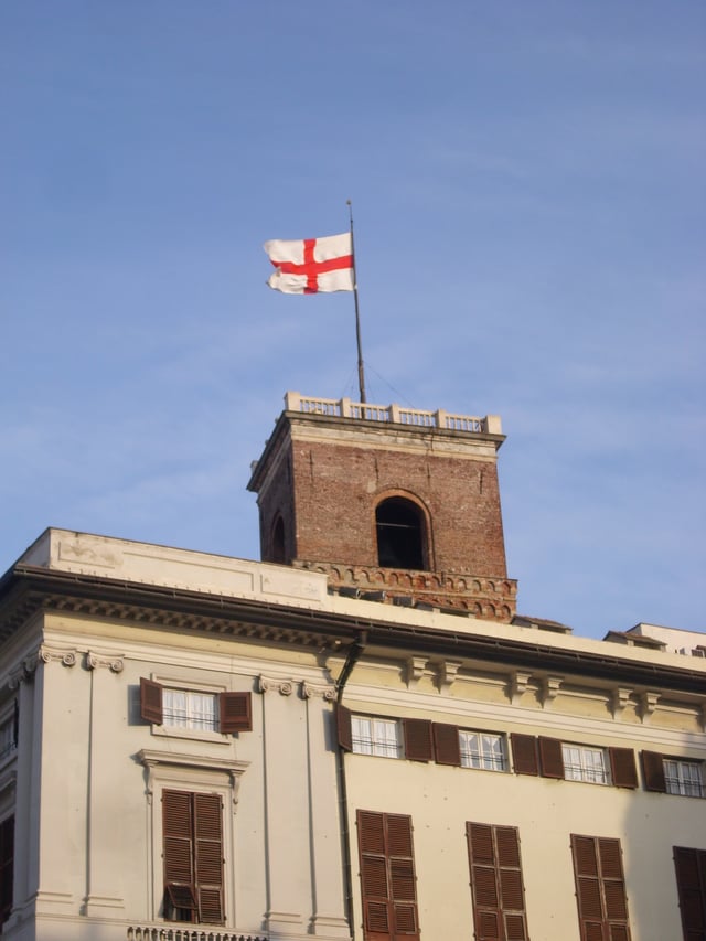 St. George's flag flying on the Doge's Palace in Genoa