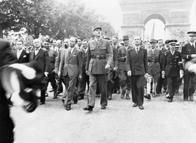 General Charles de Gaulle on the Champs-Élysées celebrating the liberation of Paris (26 August 1944)
