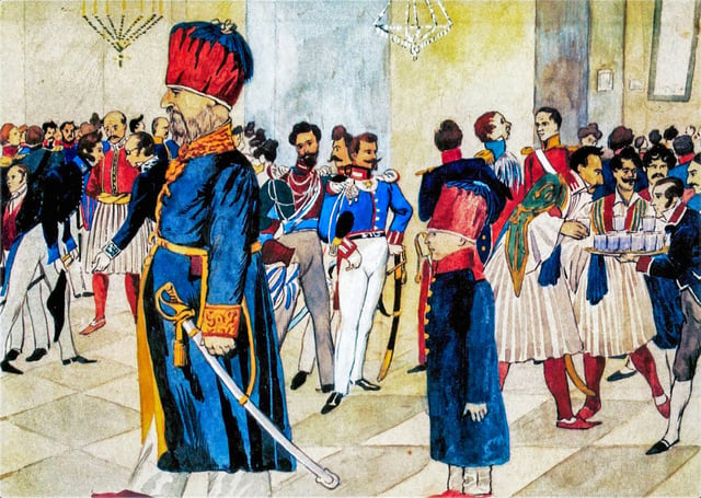 The first Ottoman ambassador to the Greek Kingdom, the Phanariote Konstantinos Mousouros, at a ball in the royal palace in Athens