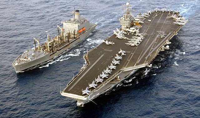 American aircraft carrier USS Harry S. Truman and a replenishment ship
