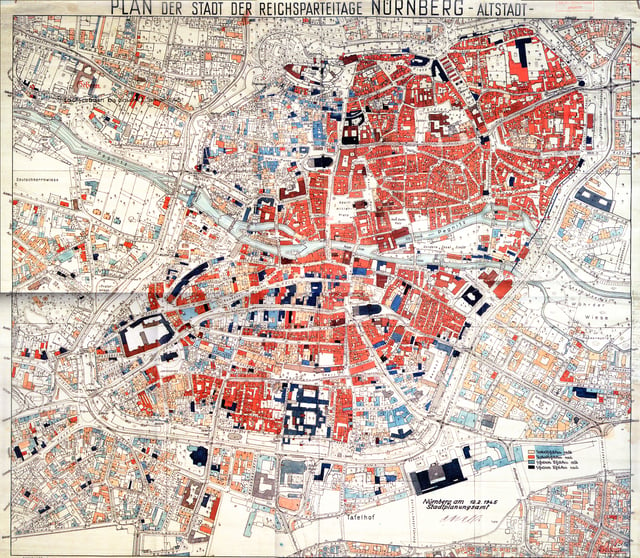 Map of city centre with air raid destruction