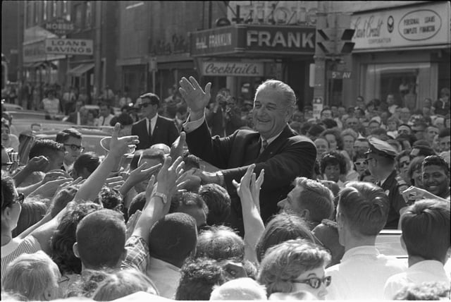 Johnson greeting a crowd, 1966