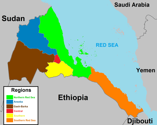 A map of Eritrea regions