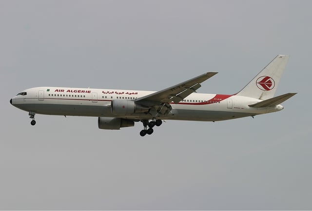 An Air Algérie Boeing 767-300 on short final to Paris-Charles de Gaulle Airport in 2003. The airline received the first aircraft of the type in 1990.