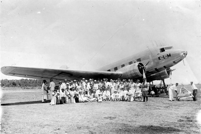 KLM Douglas DC-2 aircraft Uiver in transit at Rambang airfield on the east coast of Lombok island following the aircraft being placed second in the MacRobertson Air Race from RAF Mildenhall, England, to Melbourne in 1934.