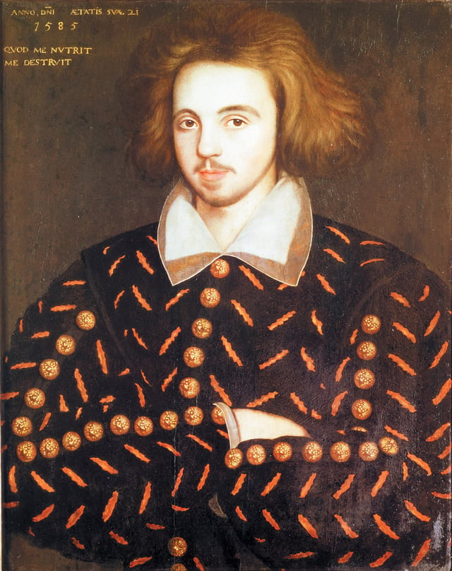 The Marlowe portrait, often claimed to be Christopher Marlowe, playwright