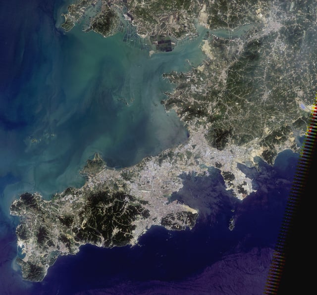 Dalian and vicinities, Landsat 5 satellite image, 2010-08-03