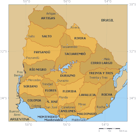 A map of the departments of Uruguay