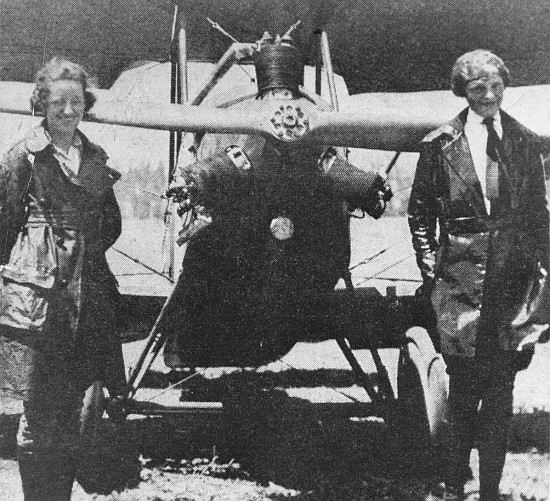 Neta Snook and Amelia Earhart in front of Earhart's Kinner Airster, c. 1921