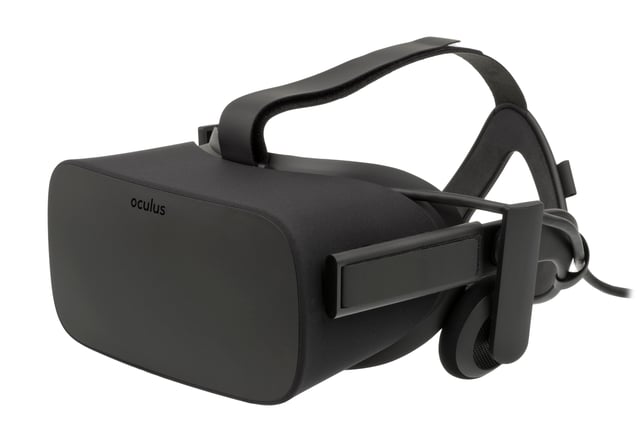 The Oculus Rift CV1, the first commercial VR headset released by Oculus VR.