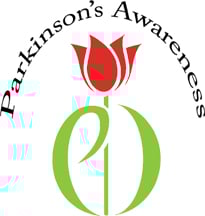 "Parkinson's awareness" logo with red tulip symbol