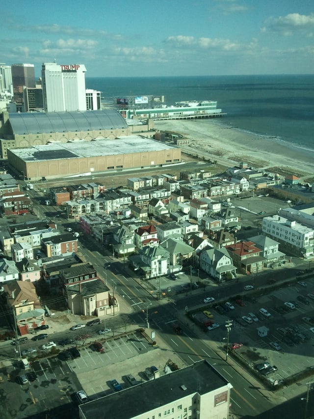 View of Atlantic City Boardwalk Hall (top left) and ocean, 2011