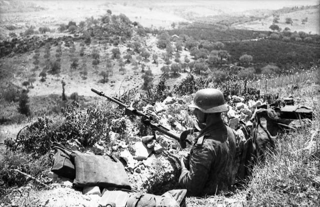 The Granatbüchse 39 grenade launcher version of the PzB 39. The short barrel and muzzle-mounted grenade launcher cup distinguish this variant from the PzB 39.