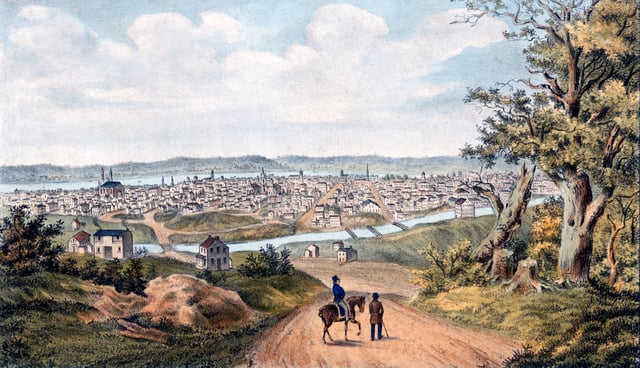 Cincinnati in 1841 with the Miami and Erie Canal in the foreground.