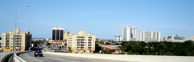 Daytona Beach "beachside", looking east toward Atlantic Ocean from the Seabreeze Bridge