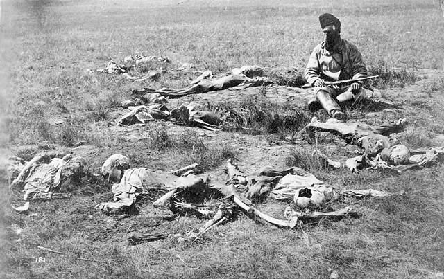 The remains of dead Crow Indians killed and scalped by Sioux c. 1874