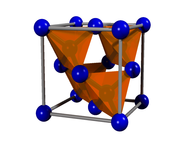 Diamond unit cell, showing the tetrahedral structure.
