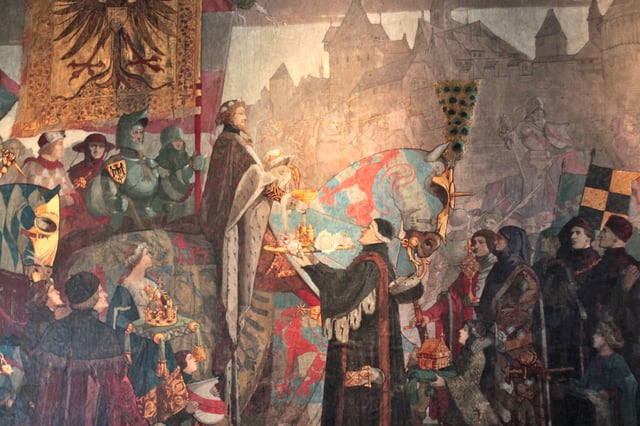 Sigismund, Holy Roman Emperor visiting Strasbourg in 1414, detail of a painting by Léo Schnug