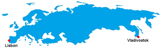 Area from Lisbon to Vladivostok with all European and CIS countries