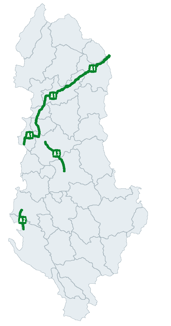 Current map of Albanian motorways