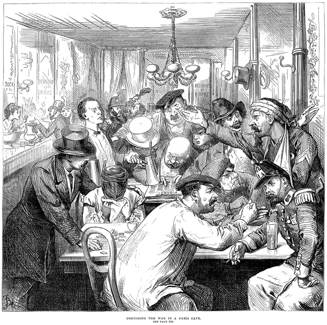 "Discussing the War in a Paris Café"—a scene published in the Illustrated London News of 17 September 1870
