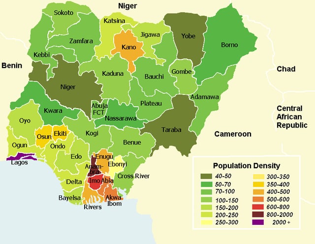 Population density in Nigeria