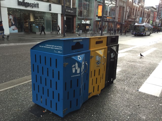 Container recycling, paper recycling and garbage bin in Vancouver