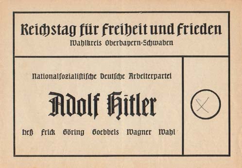 A ballot from the 1936 elections in Nazi Germany.