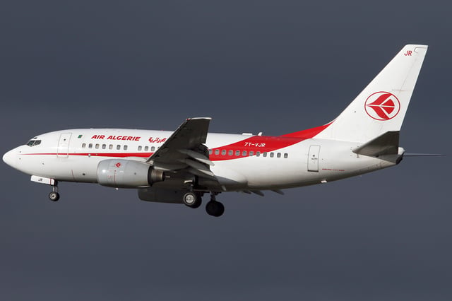An Air Algérie Boeing 737-600 on short final to Frankfurt Airport in 2013. The airline received the first aircraft of the type in 2002.