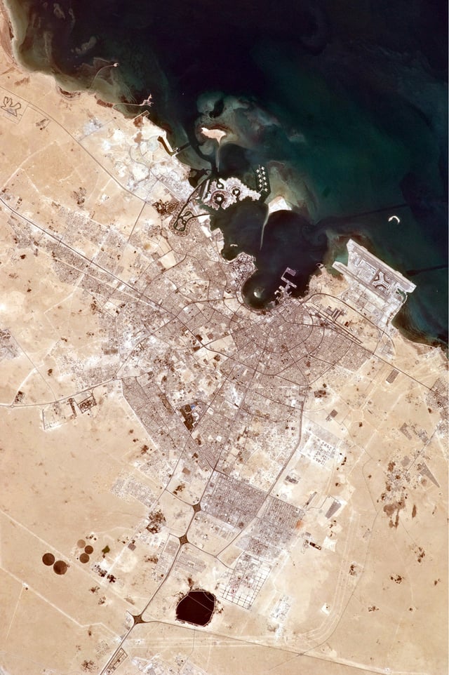 A view of Doha from the International Space Station in 2010 highlights the rapid development the city underwent since the discovery of oil in the 1960s.