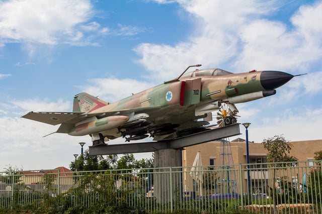 An Israeli F-4E on static display in the Olga's Hill neighborhood of Hadera, Israel.