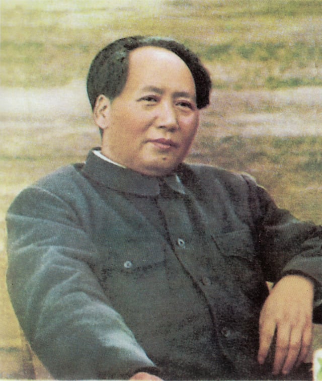 Photo of Mao Zedong sitting, published in "Quotations from Chairman Mao Tse-Tung", ca. 1955