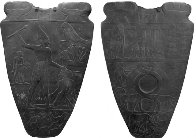The Narmer Palette depicts the unification of the Two Lands.