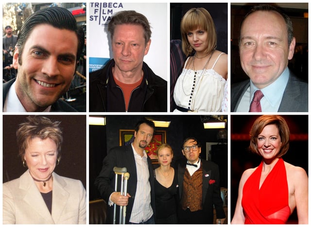 Principal cast. First row, left to right: Wes Bentley, Chris Cooper, Mena Suvari, Kevin SpaceySecond row: Annette Bening, Thora Birch, Allison Janney