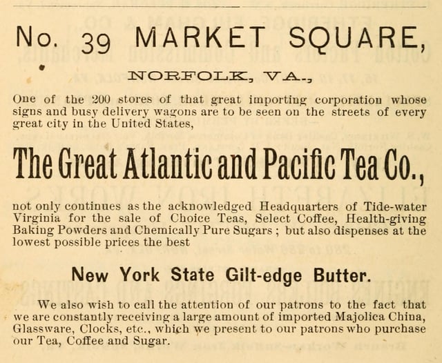 1888 advertisement for the Market Square A&P