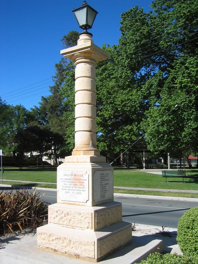 A memorial in Queanbeyan New South Wales unveiled in 1903, dedicated to Australians who served in the conflict (over 20,000).
