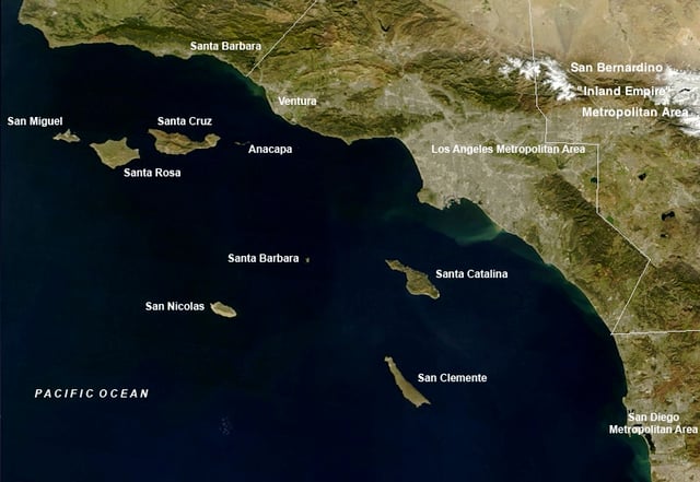 Satellite view of southern California, including the Channel Islands