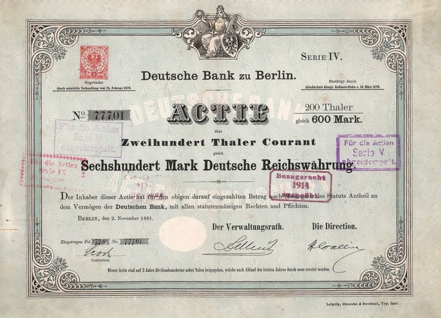 Share of the Deutsche Bank, issued 2.