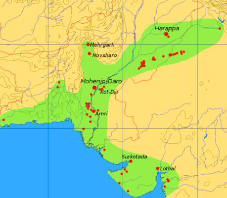 Extent and major sites of the Indus Valley Civilisation 3000 BC