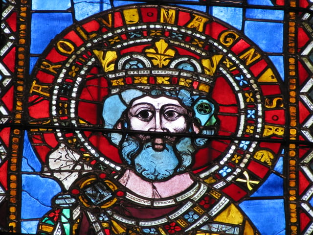 13th-century stained glass depiction of Charlemagne, Strasbourg Cathedral