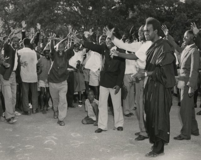 Kenneth Kaunda, an anti-colonial political leader from Zambia, pictured at a nationalist rally in colonial Northern Rhodesia (now Zambia) in 1960